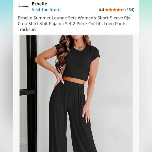 Chic Black Lounge Set with Crop Top and Pants - Picture 1 of 3